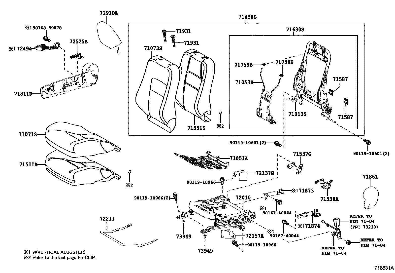 Toyota COROLLA 前排座椅和座椅滑轨 EPC diagram — 718831A