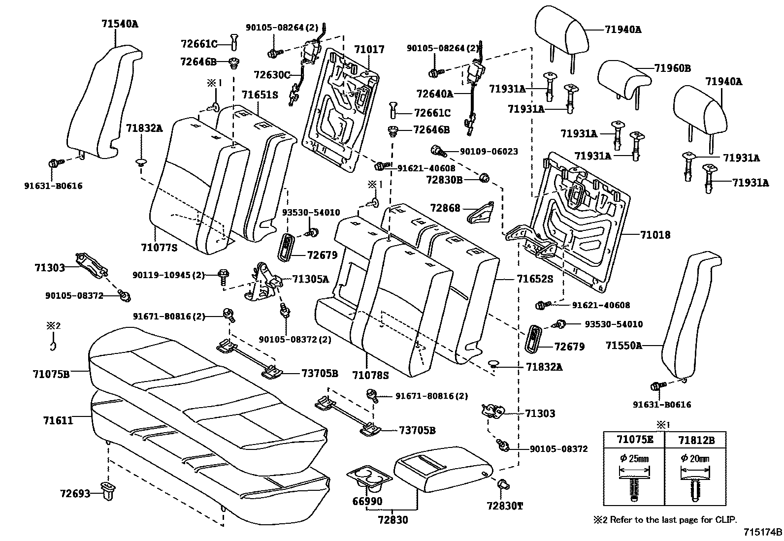 Toyota COROLLA 后排座椅和座椅滑轨 EPC diagram — 715174B