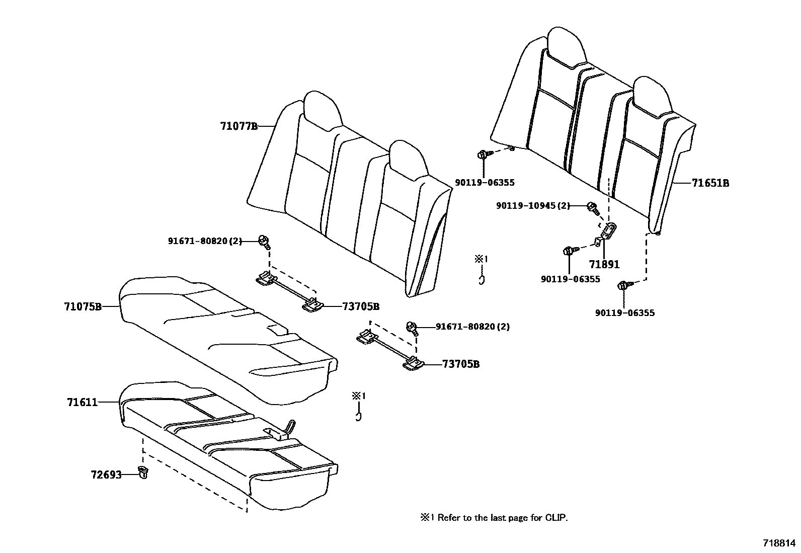 Toyota COROLLA 后排座椅和座椅滑轨 EPC diagram — 718814