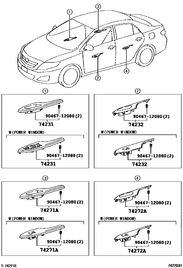 Toyota COROLLA 扶手和遮阳板 EPC diagram — 742293B