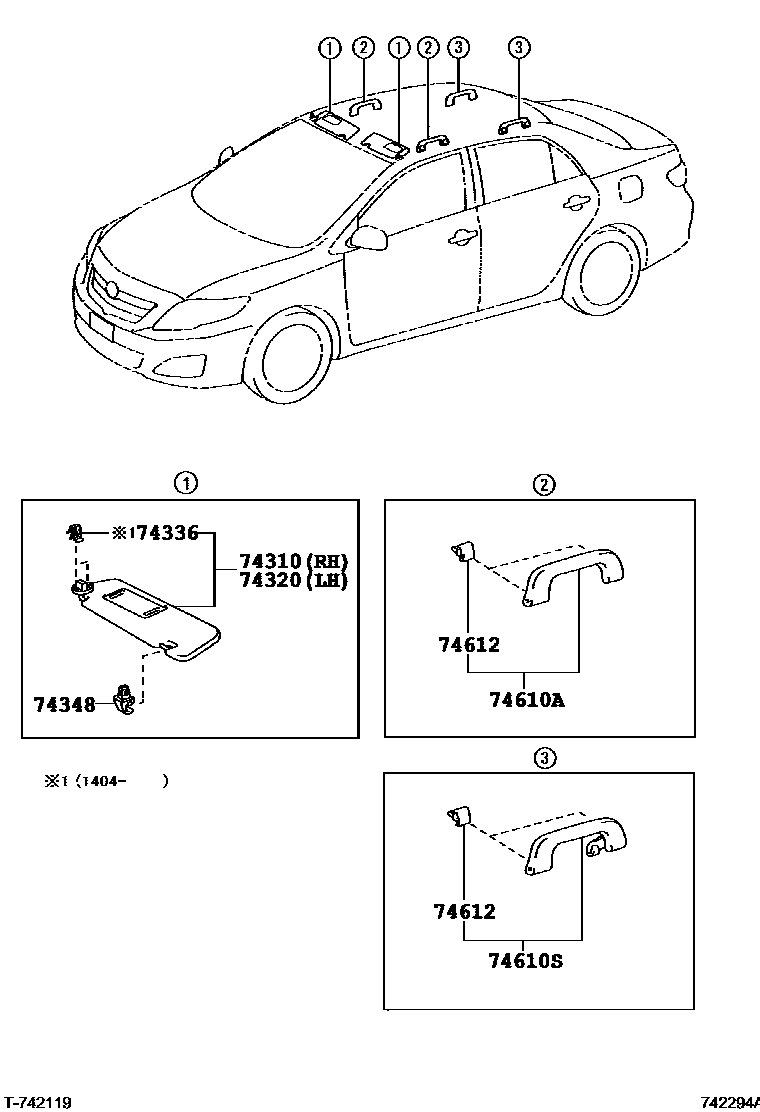 Toyota COROLLA 扶手和遮阳板 EPC diagram — 742294A