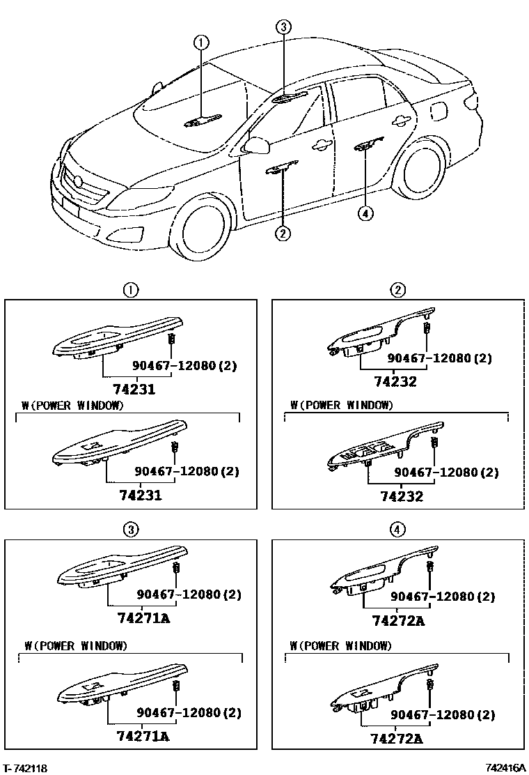 Toyota COROLLA 扶手和遮阳板 EPC diagram — 742416A