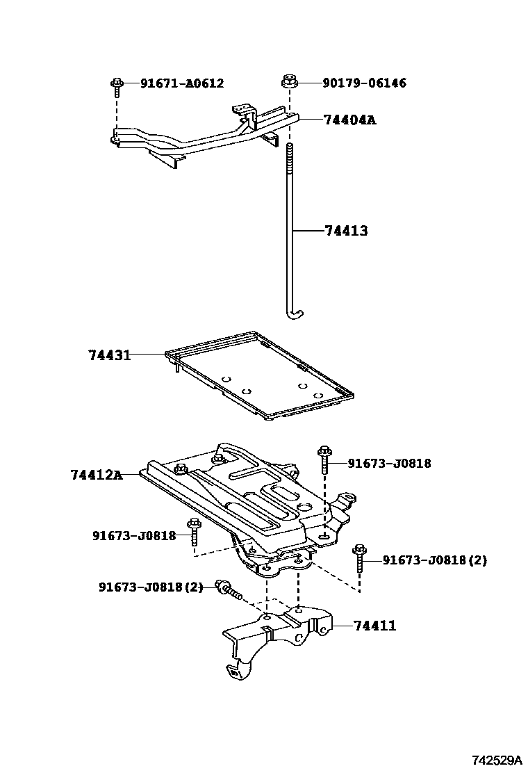 Toyota COROLLA battery holder EPC diagram — 742529A