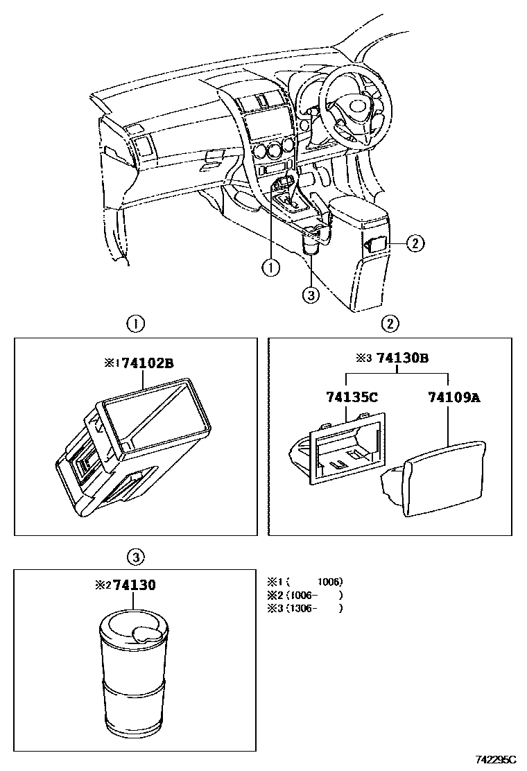 Toyota COROLLA 烟灰盒 EPC diagram — 742295C
