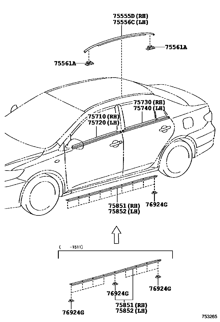Toyota COROLLA 侧防护条 EPC diagram — 753265