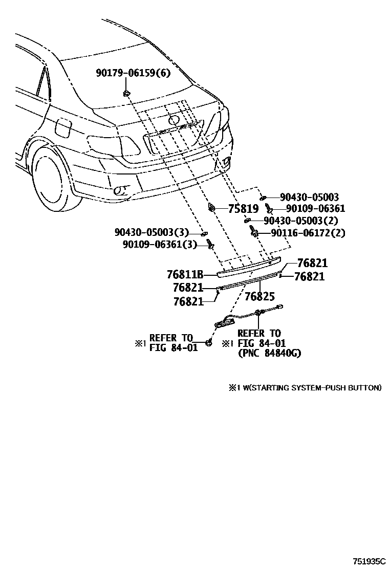 Toyota COROLLA 后防护条 EPC diagram — 751935C