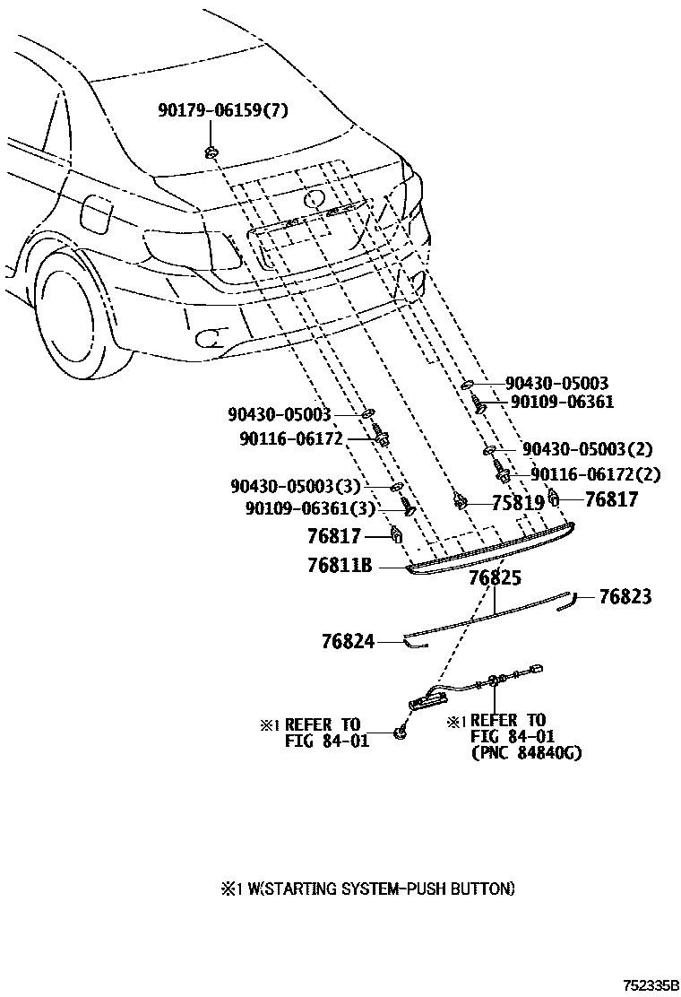 Toyota COROLLA 后防护条 EPC diagram — 752335B