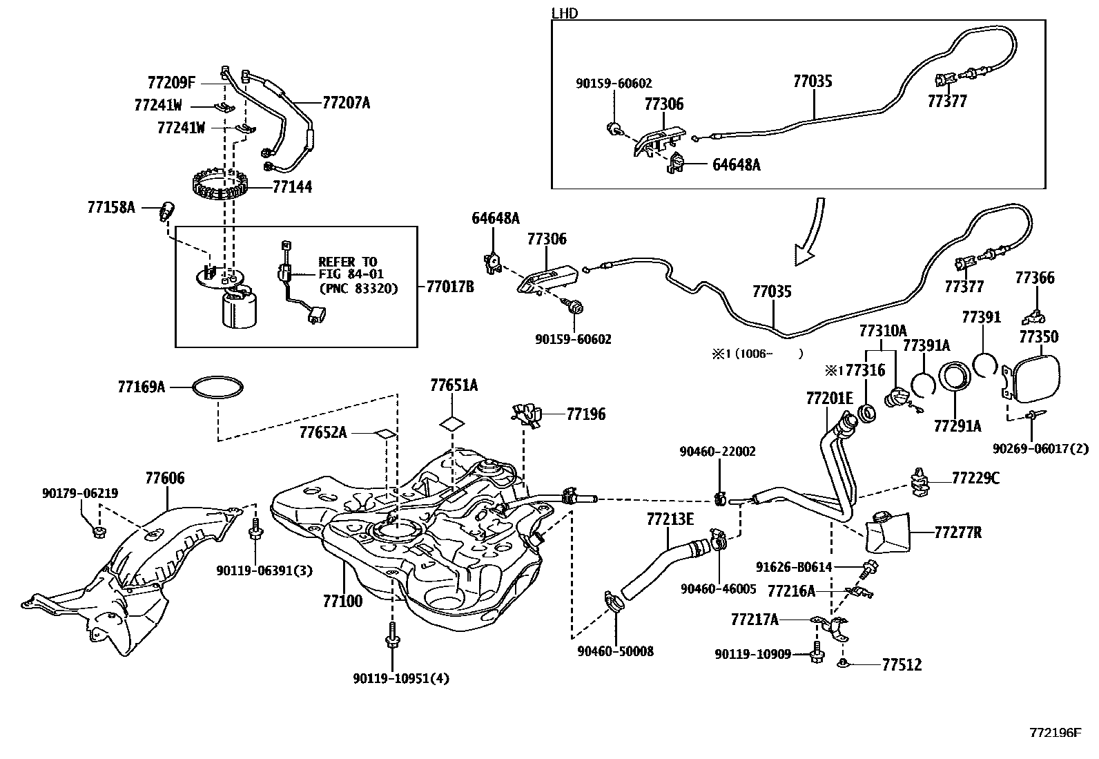 Toyota COROLLA 燃油箱和燃油管 EPC diagram — 772196F