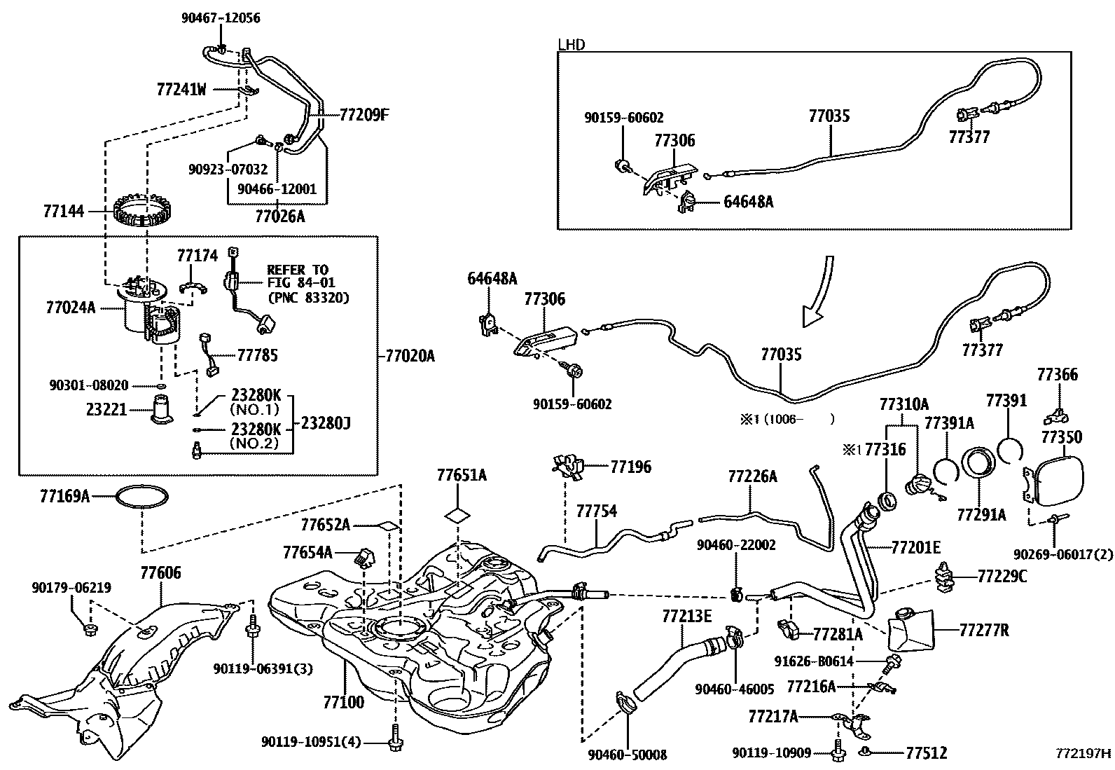Toyota COROLLA 燃油箱和燃油管 EPC diagram — 772197H