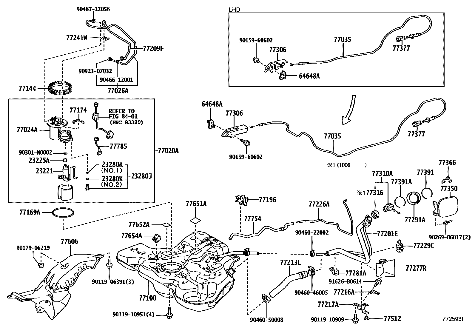 Toyota COROLLA 燃油箱和燃油管 EPC diagram — 772593I