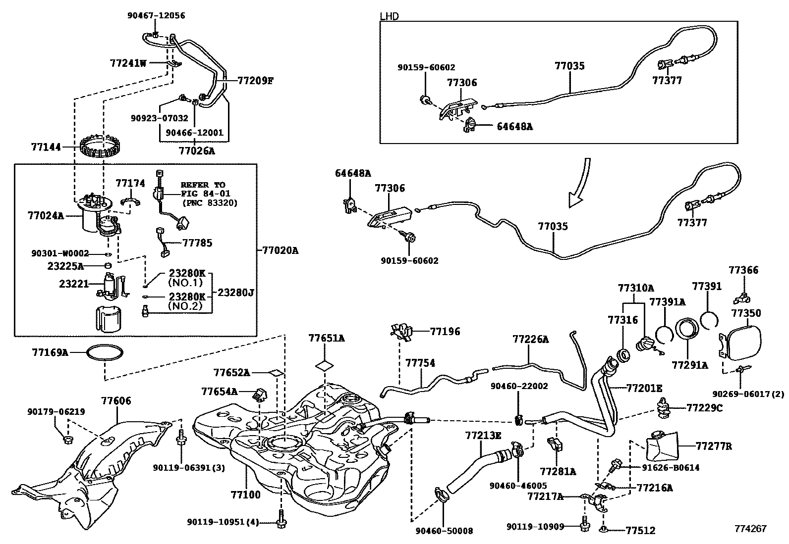 Toyota COROLLA 燃油箱和燃油管 EPC diagram — 774267