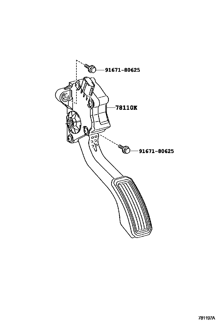 Toyota COROLLA accelerator pedal connecting rod EPC diagram — 781197A