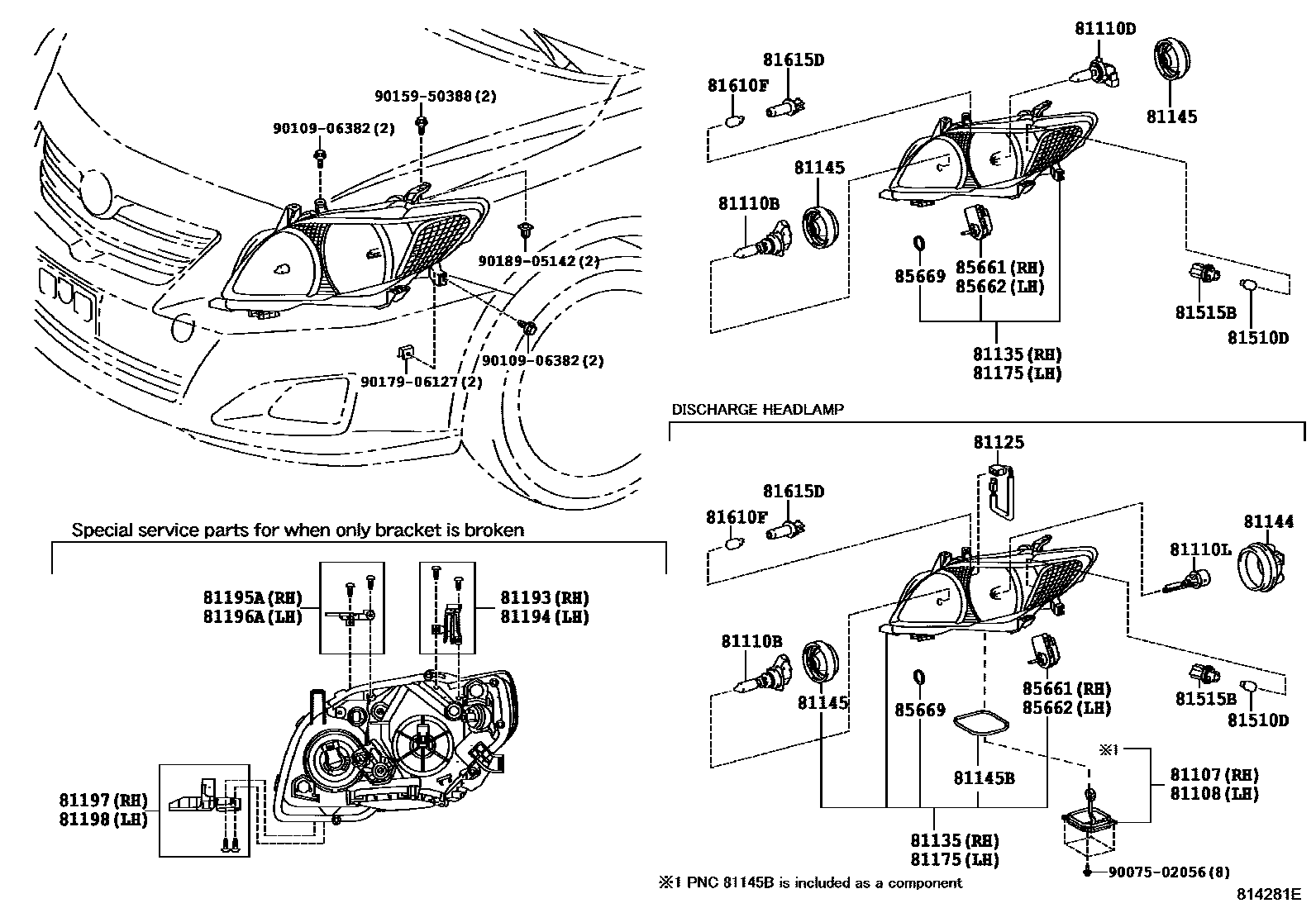 Toyota COROLLA Headlamp EPC diagram — 814281E