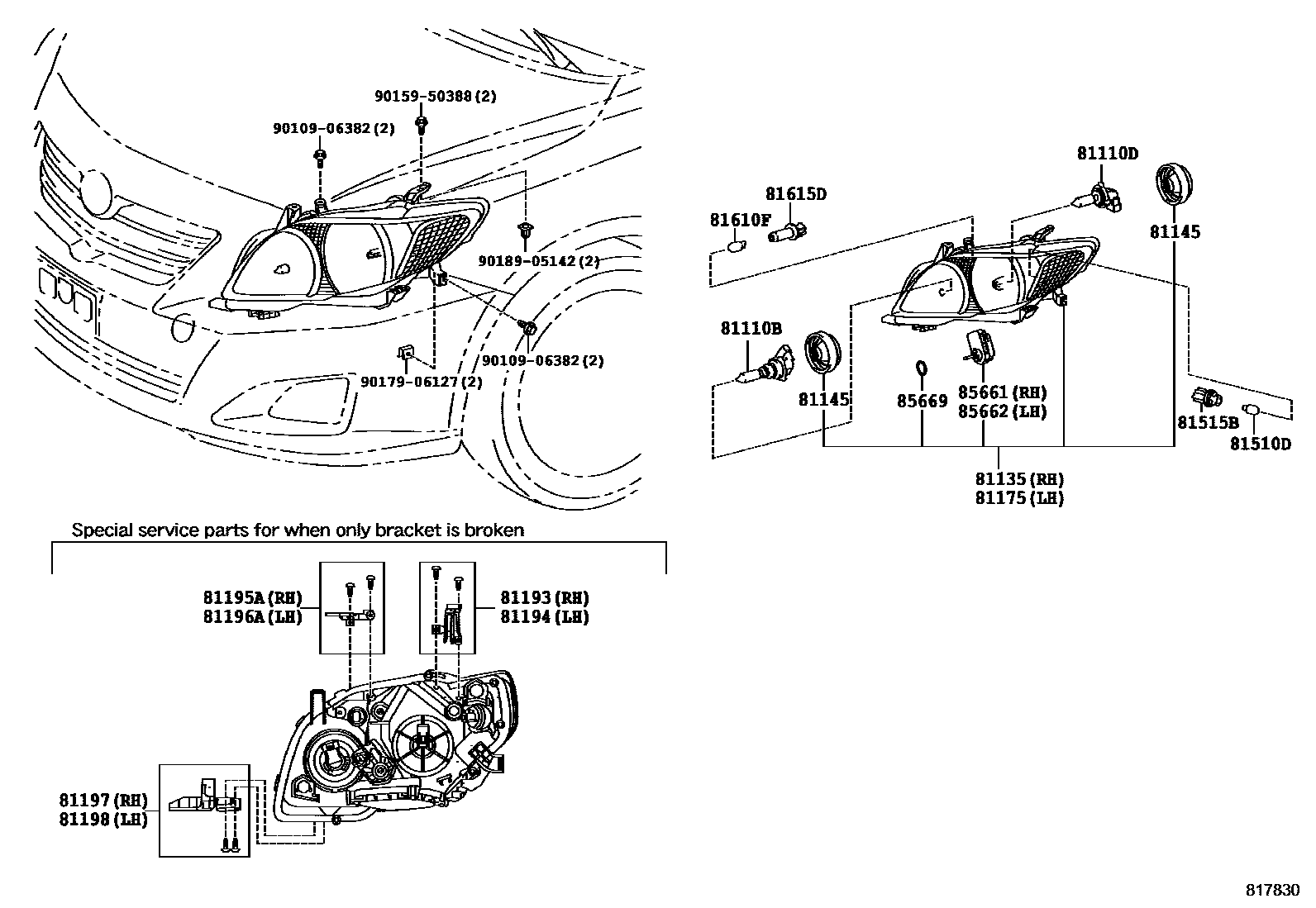 Toyota COROLLA Headlamp EPC diagram — 817830