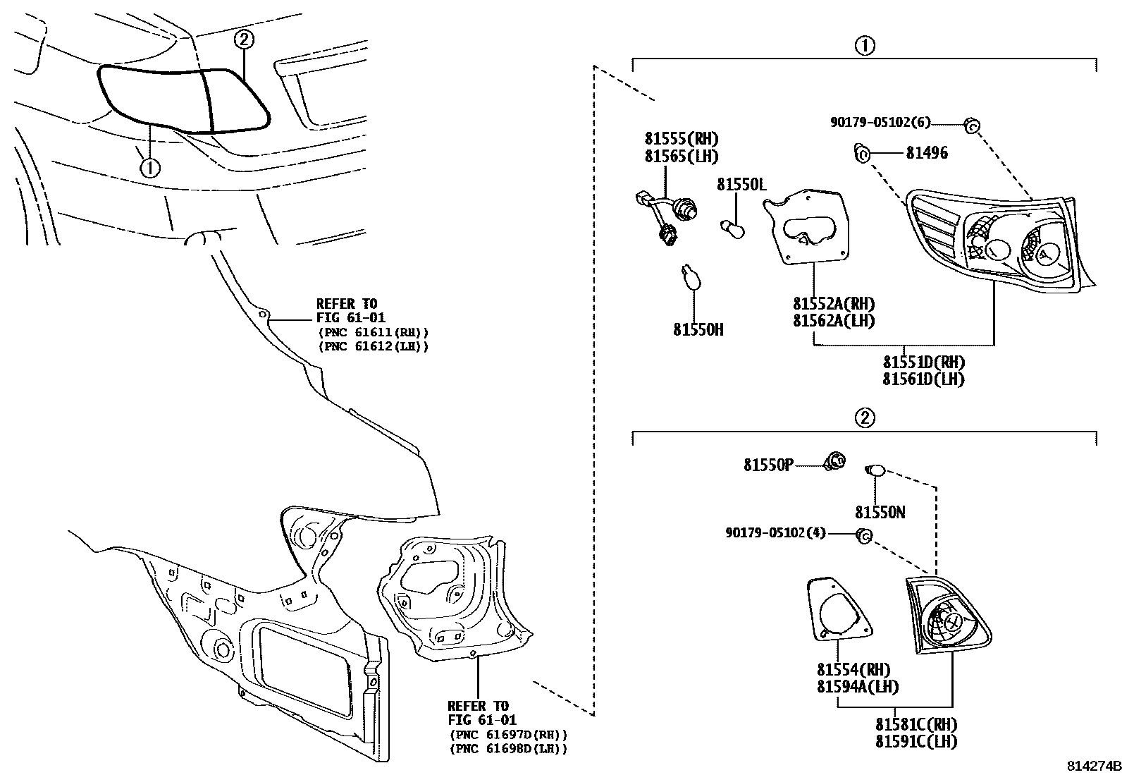 Toyota COROLLA 后组合灯 EPC diagram — 814274B