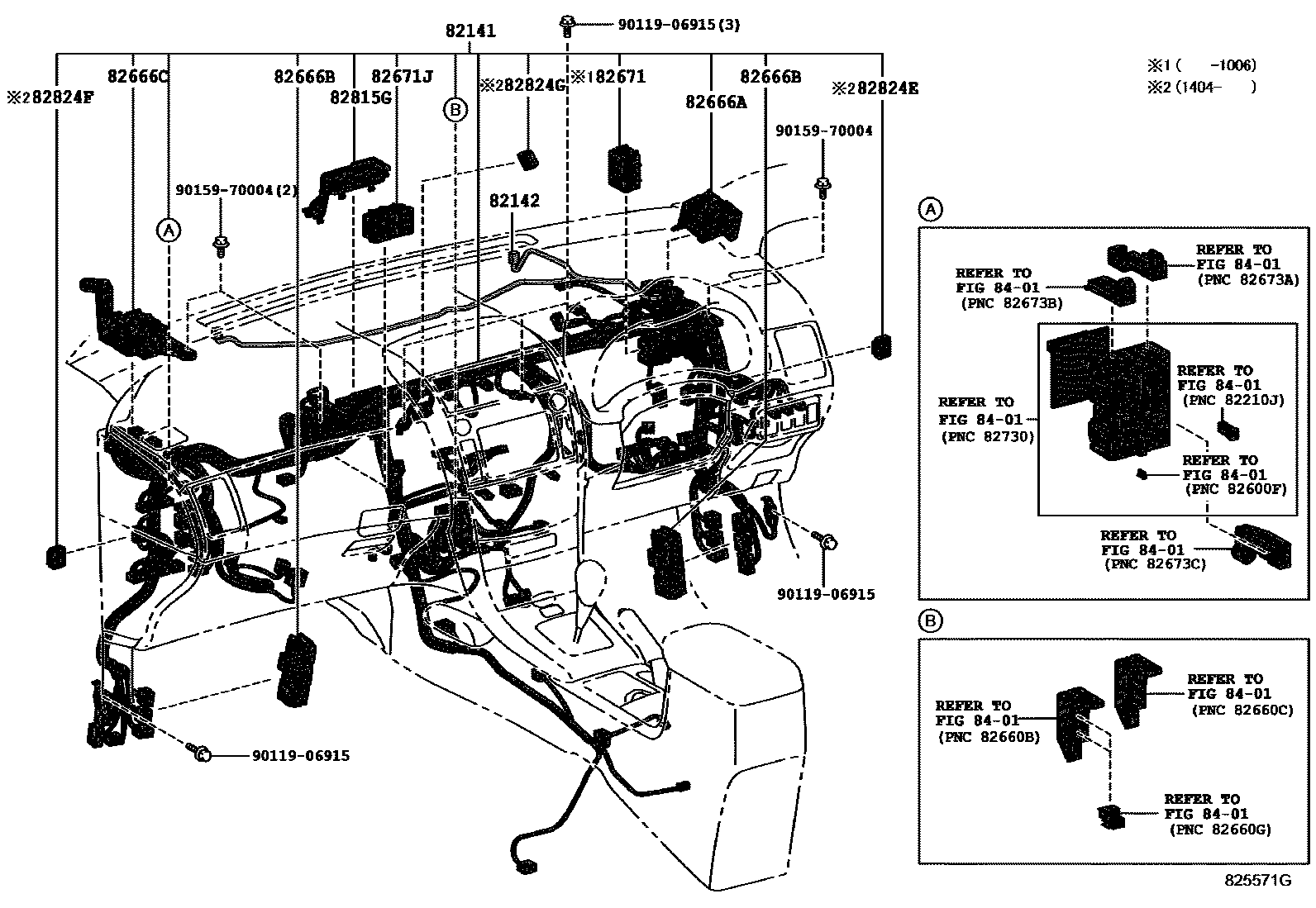 Toyota COROLLA 线束和卡夹 EPC diagram — 825571G
