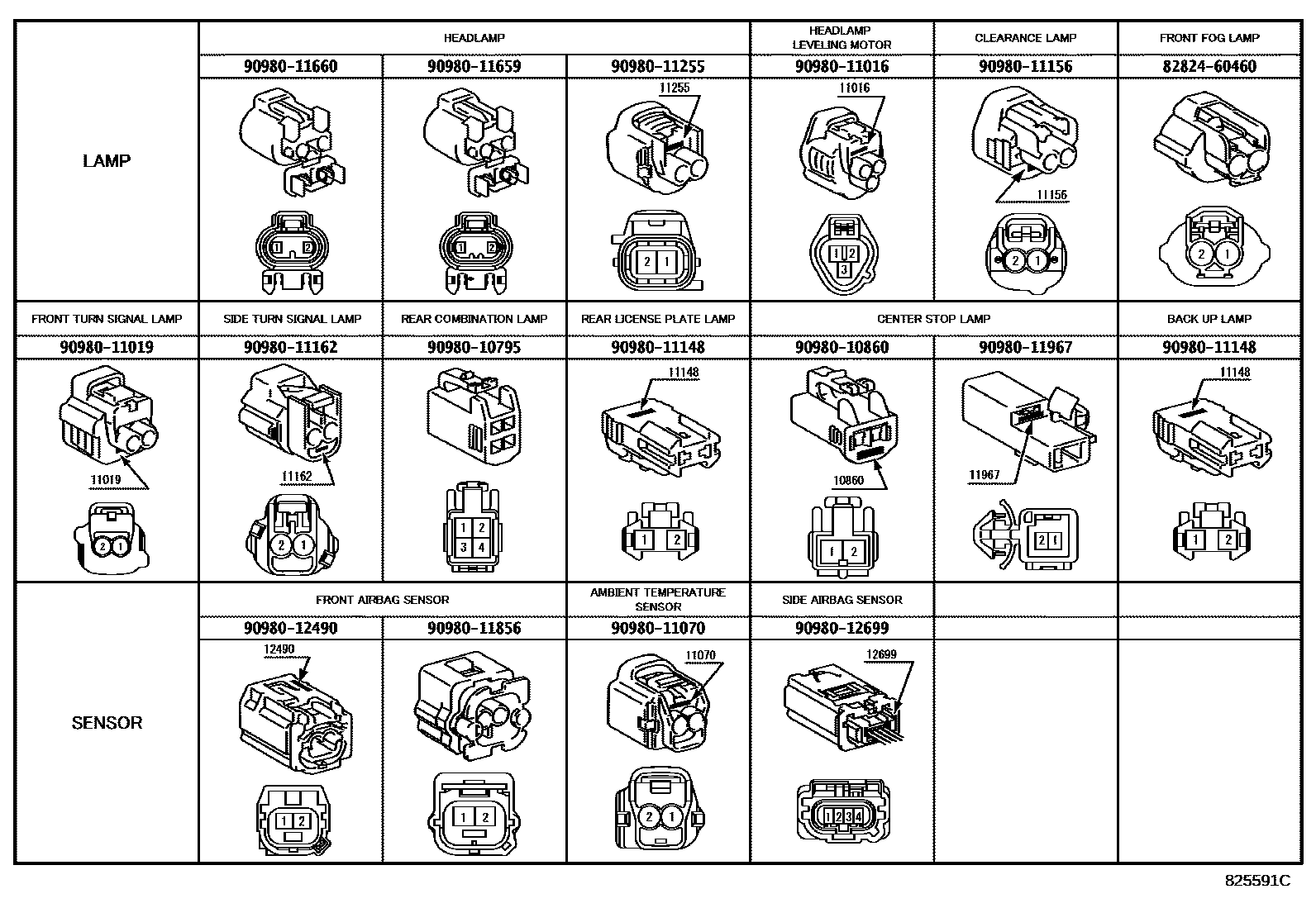 Toyota COROLLA 线束和卡夹 EPC diagram — 825591C