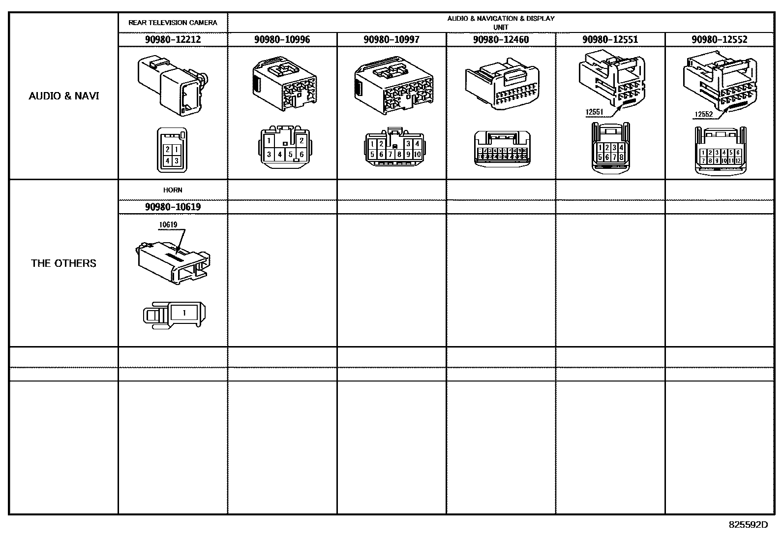 Toyota COROLLA 线束和卡夹 EPC diagram — 825592D