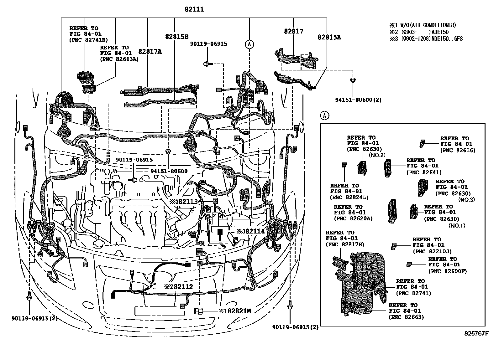 Toyota COROLLA 线束和卡夹 EPC diagram — 825767F
