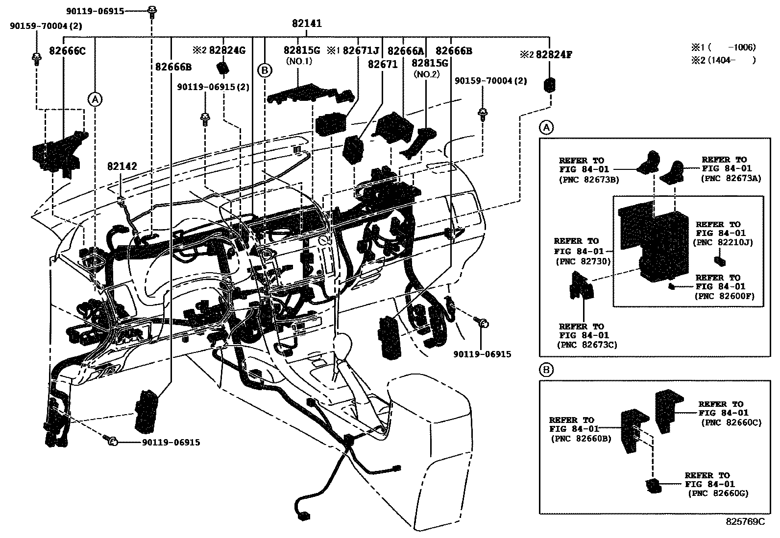 Toyota COROLLA 线束和卡夹 EPC diagram — 825769C