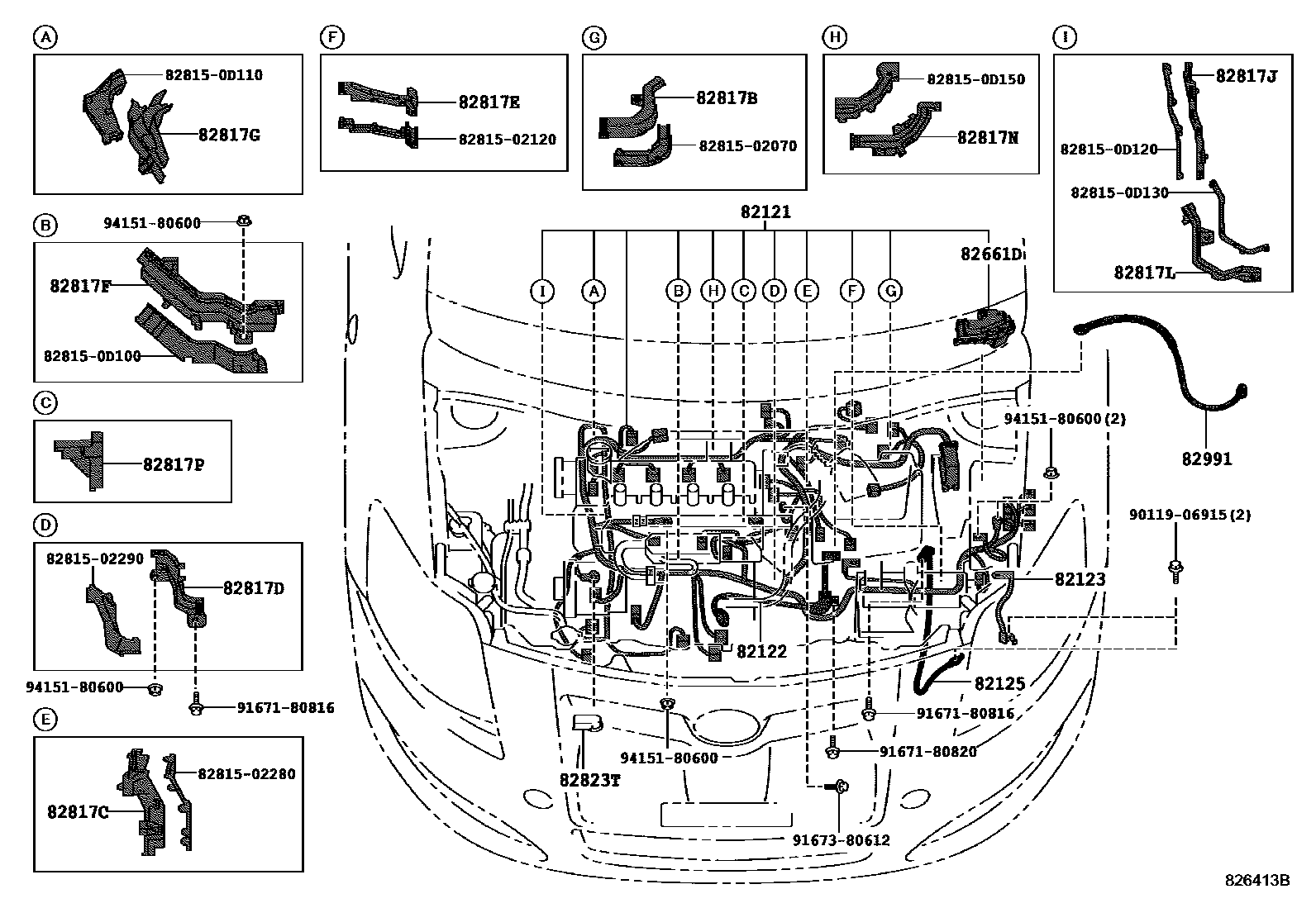 Toyota COROLLA 线束和卡夹 EPC diagram — 826413B