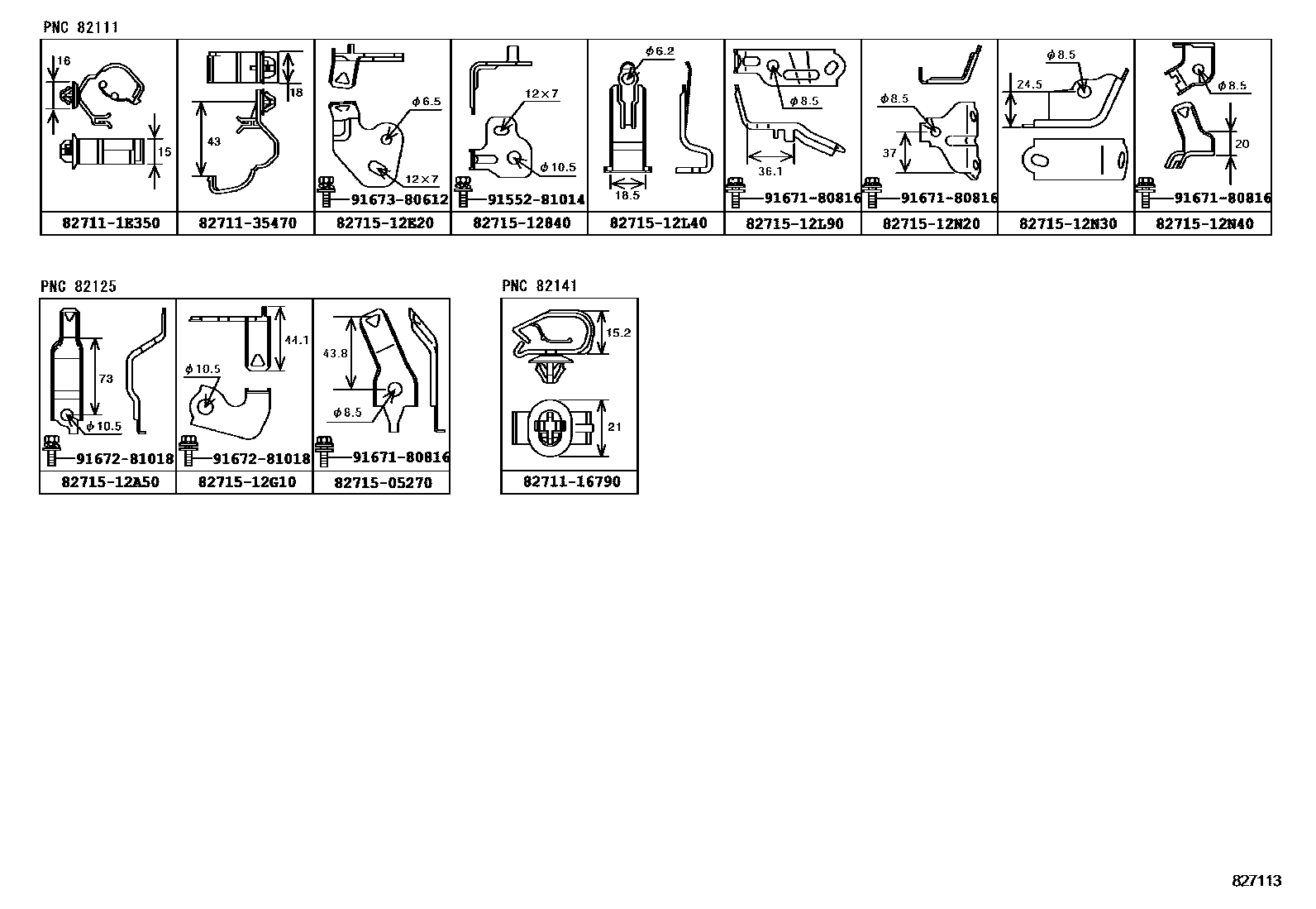 Toyota COROLLA 线束和卡夹 EPC diagram — 827113