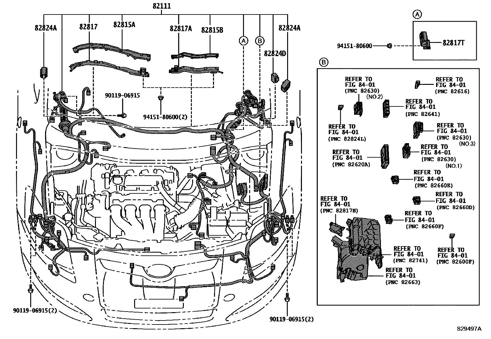 Toyota COROLLA 线束和卡夹 EPC diagram — 829497A