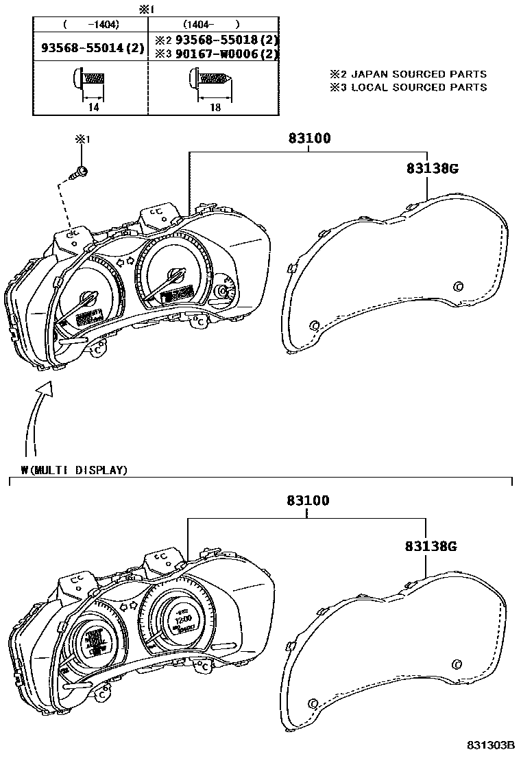Toyota COROLLA 仪表 EPC diagram — 831303B
