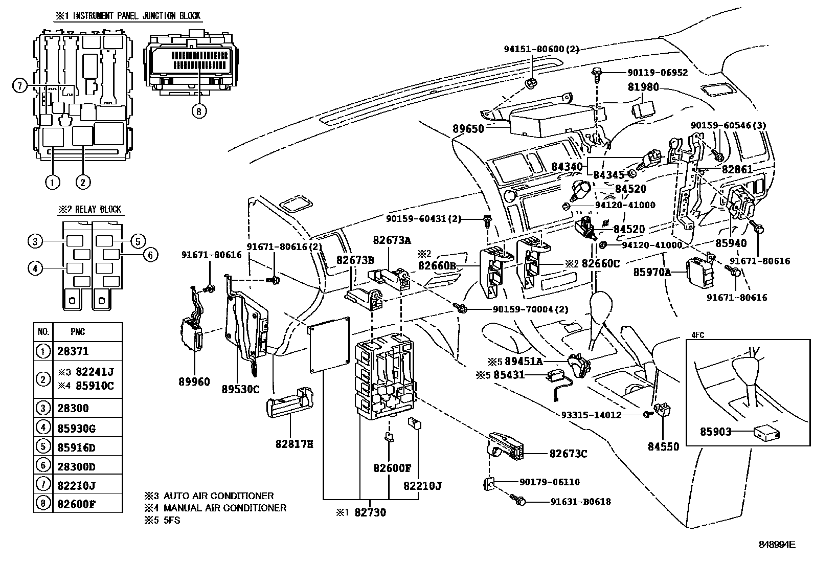 Toyota COROLLA 开关和继电器和ECU EPC diagram — 848994E