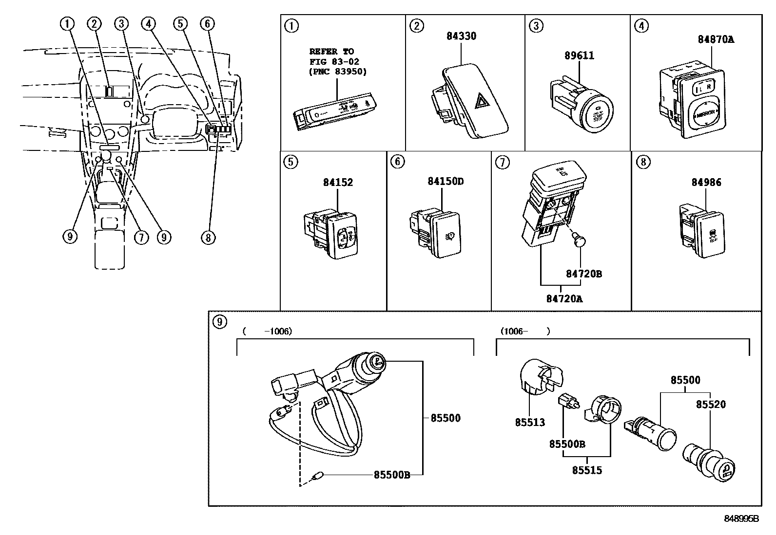 Toyota COROLLA 开关和继电器和ECU EPC diagram — 848995B