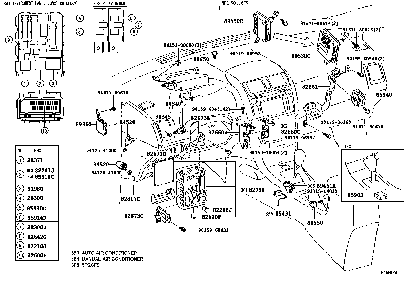 Toyota COROLLA 开关和继电器和ECU EPC diagram — 849394C