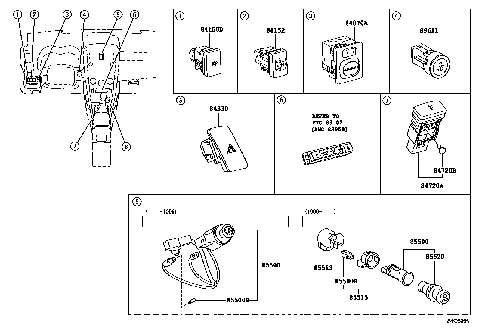 Toyota COROLLA 开关和继电器和ECU EPC diagram — 849396B