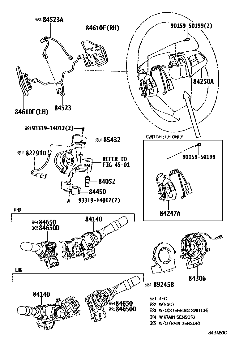 Toyota COROLLA 开关和继电器和ECU EPC diagram — 84B480C