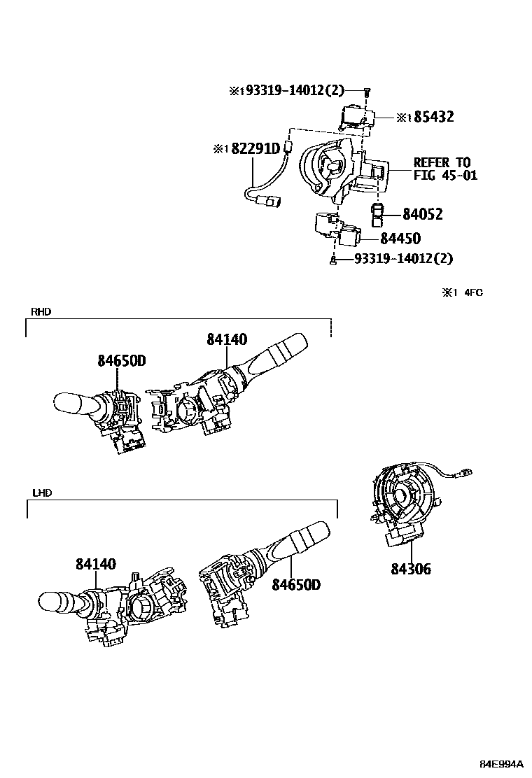 Toyota COROLLA 开关和继电器和ECU EPC diagram — 84E994A