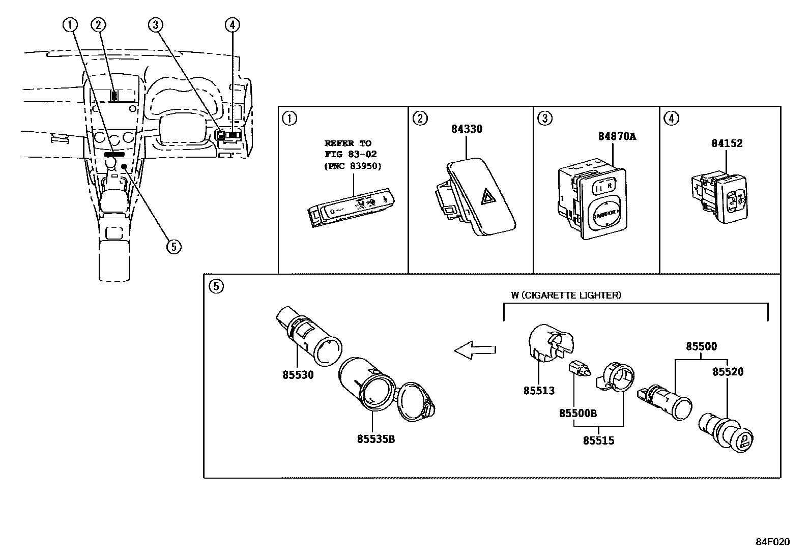 Toyota COROLLA 开关和继电器和ECU EPC diagram — 84F020