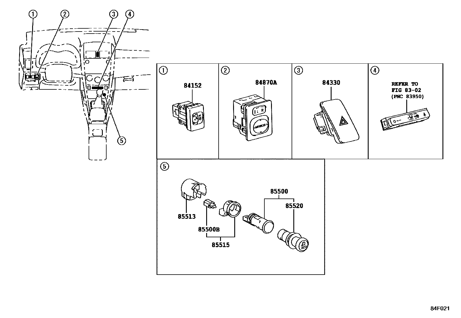 Toyota COROLLA 开关和继电器和ECU EPC diagram — 84F021