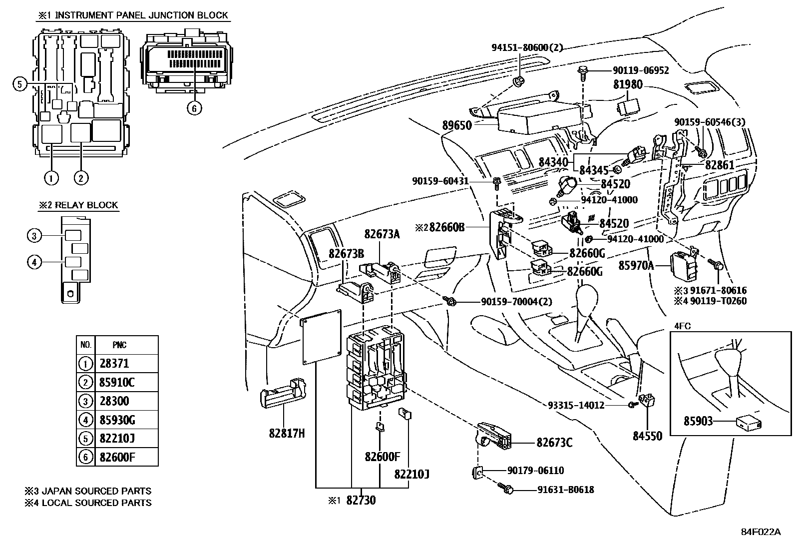 Toyota COROLLA 开关和继电器和ECU EPC diagram — 84F022A