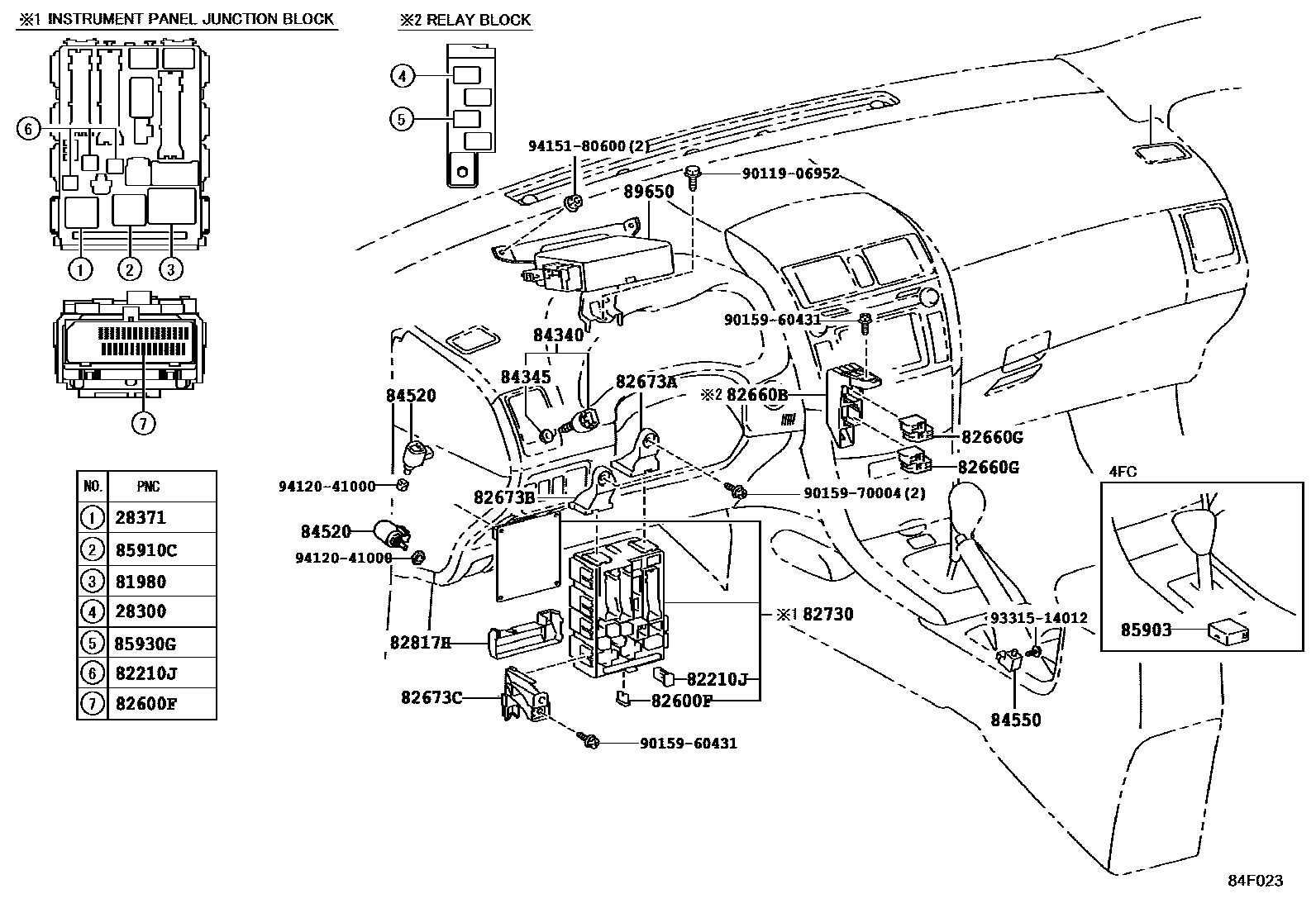 Toyota COROLLA 开关和继电器和ECU EPC diagram — 84F023
