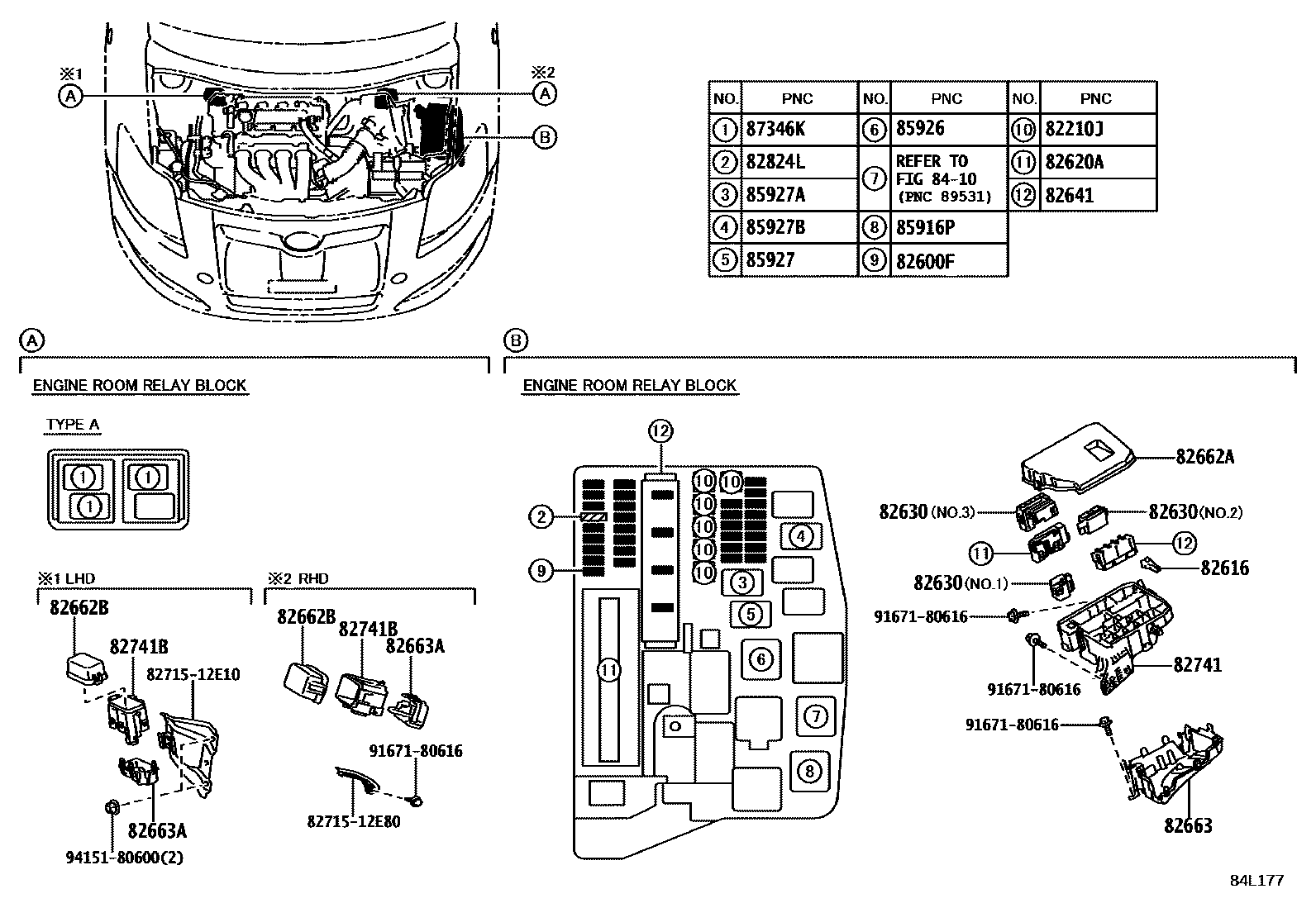 Toyota COROLLA 开关和继电器和ECU EPC diagram — 84L177