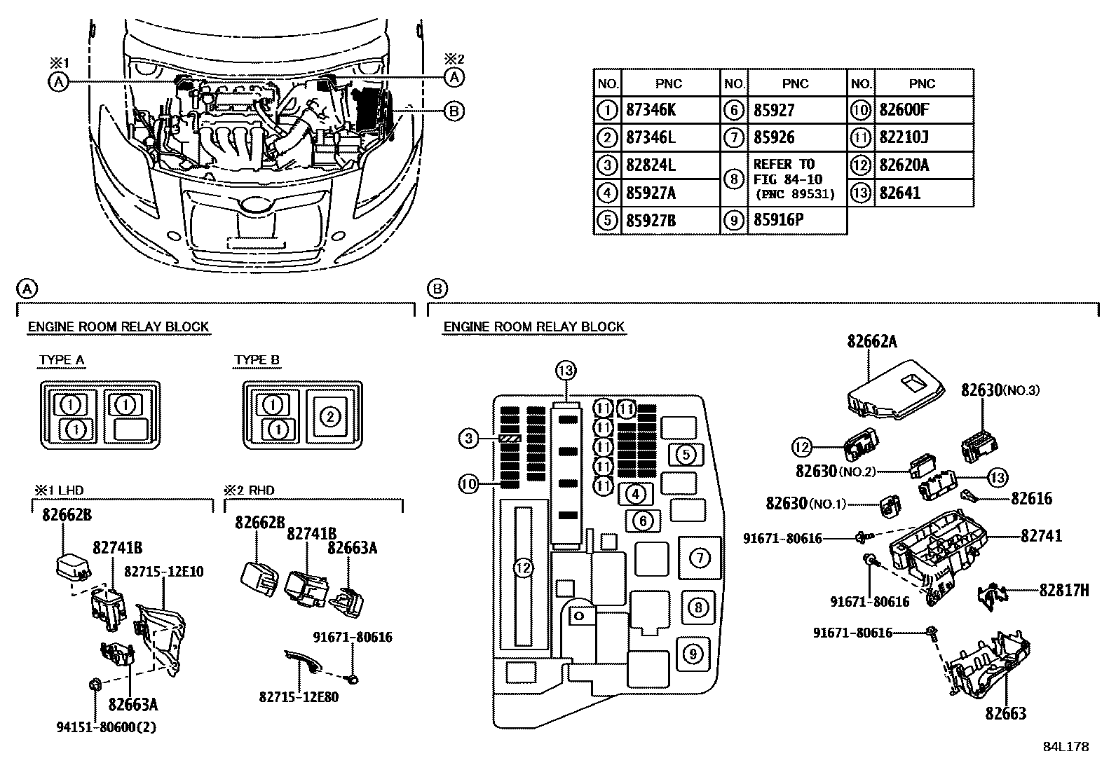 Toyota COROLLA 开关和继电器和ECU EPC diagram — 84L178