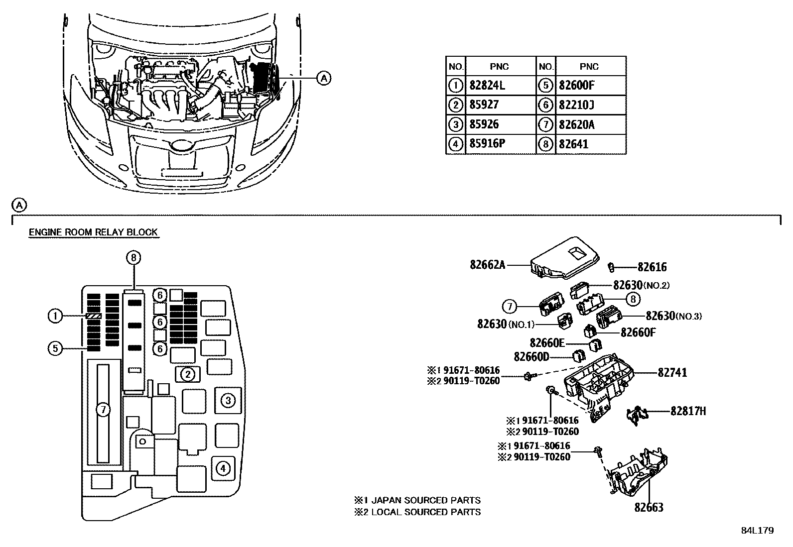 Toyota COROLLA 开关和继电器和ECU EPC diagram — 84L179