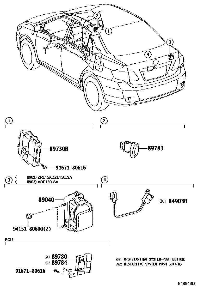 Toyota COROLLA 防盗装置 EPC diagram — 848948D