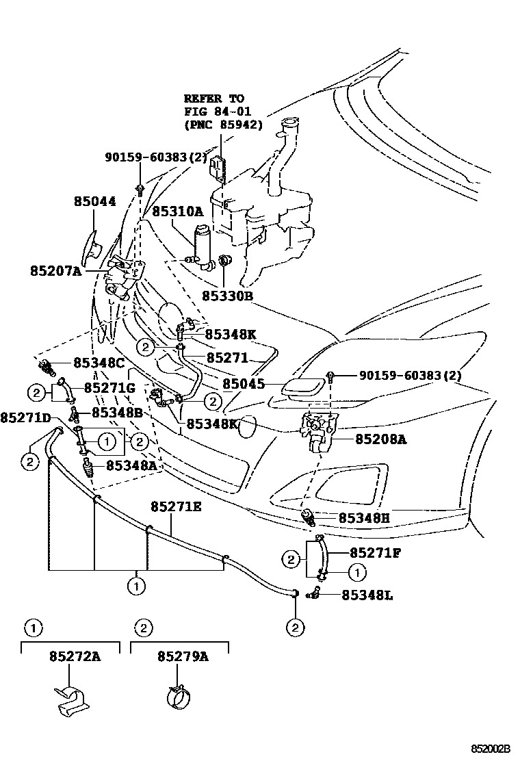 Toyota COROLLA 前大灯清洗器 EPC diagram — 852002B