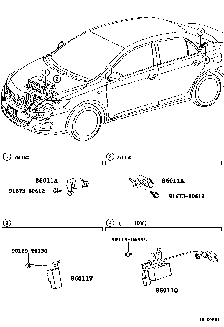 Toyota COROLLA 收音机、放大器和冷凝器 EPC diagram — 863240B
