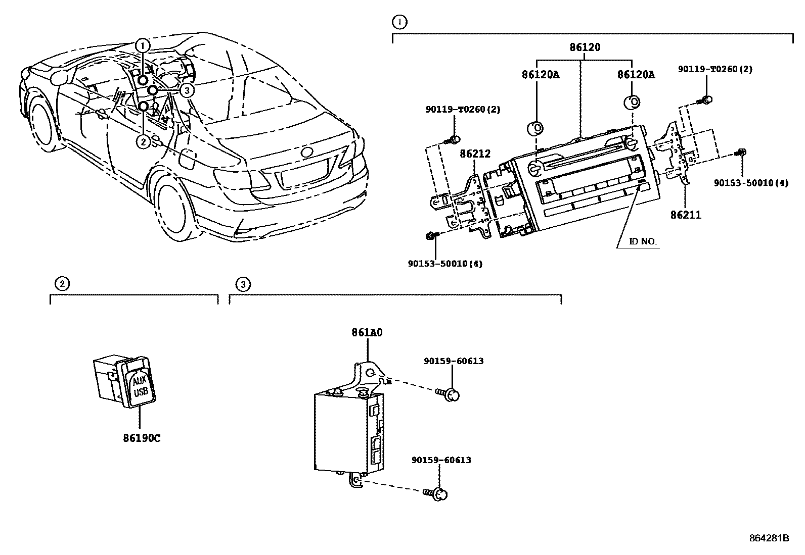 Toyota COROLLA 收音机、放大器和冷凝器 EPC diagram — 864281B