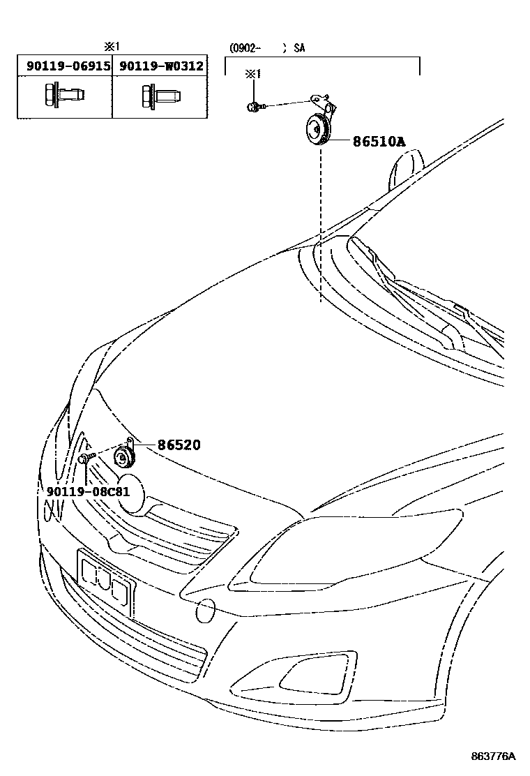 Toyota COROLLA 喇叭 EPC diagram — 863776A