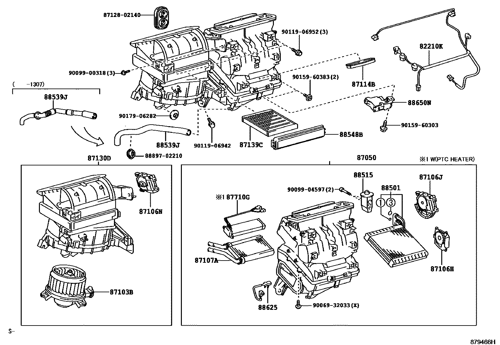 Toyota COROLLA 暖风和空调系统 - 冷却器组件 EPC diagram — 879466H