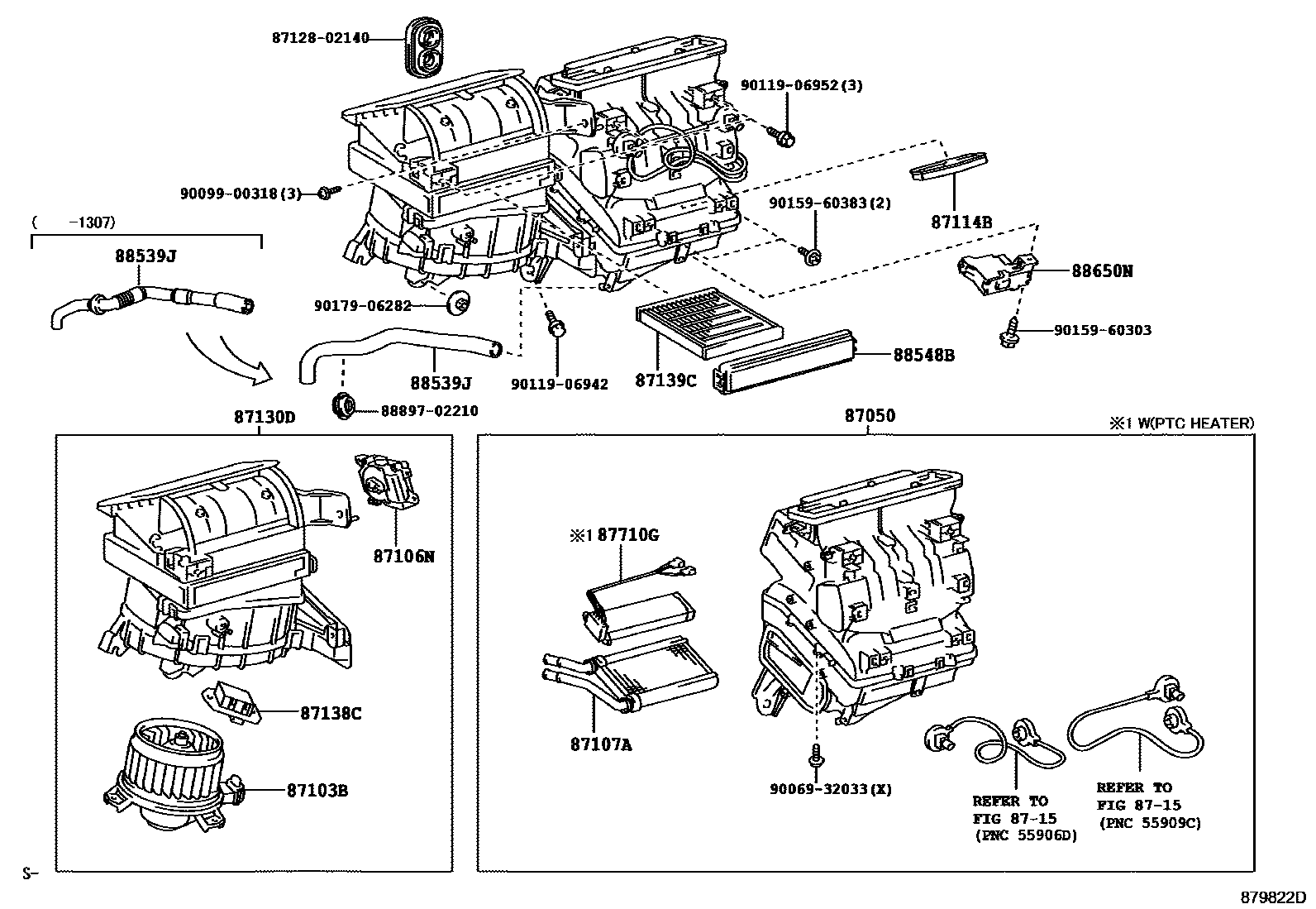 Toyota COROLLA 暖风和空调系统 - 冷却器组件 EPC diagram — 879822D