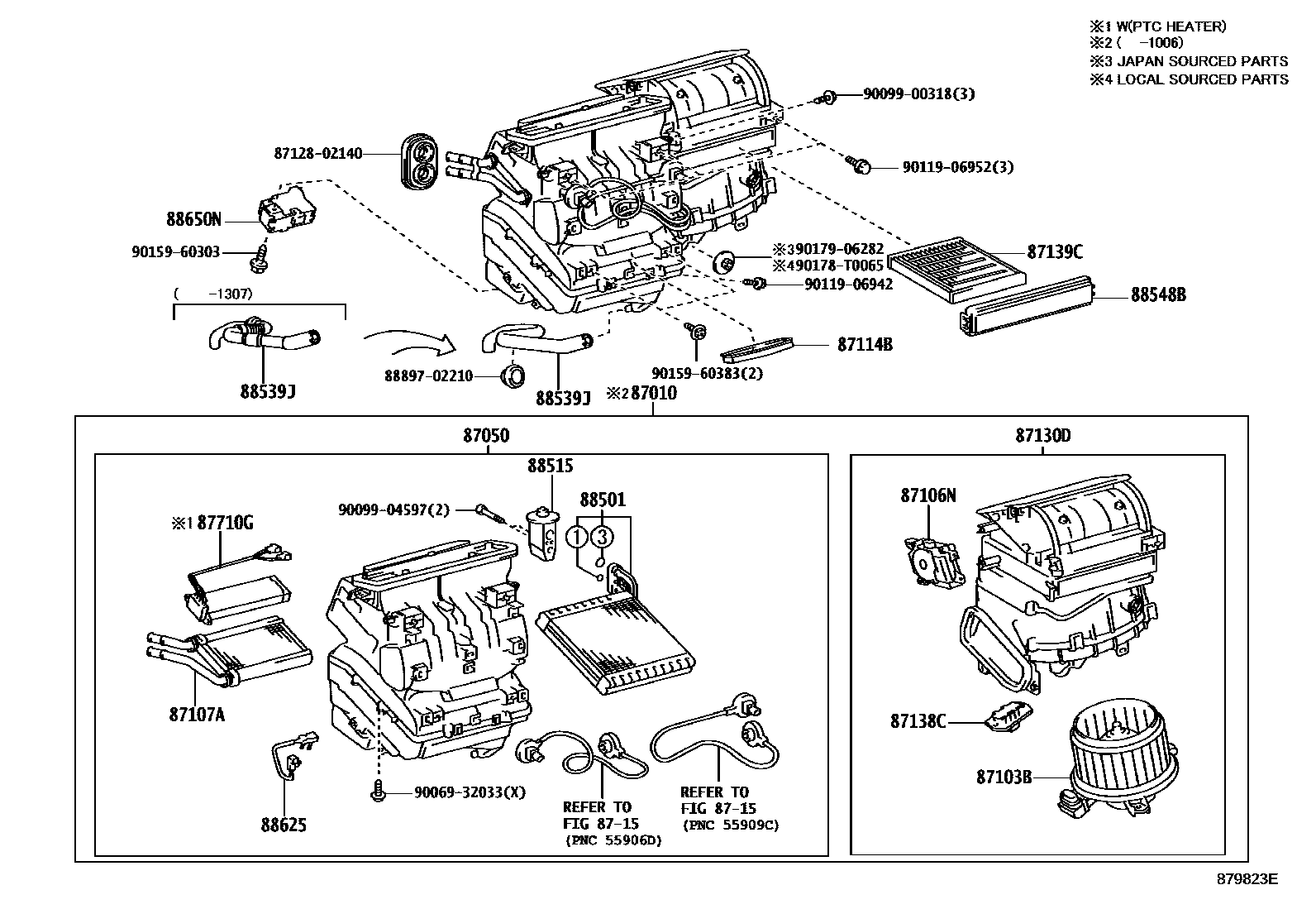 Toyota COROLLA 暖风和空调系统 - 冷却器组件 EPC diagram — 879823E