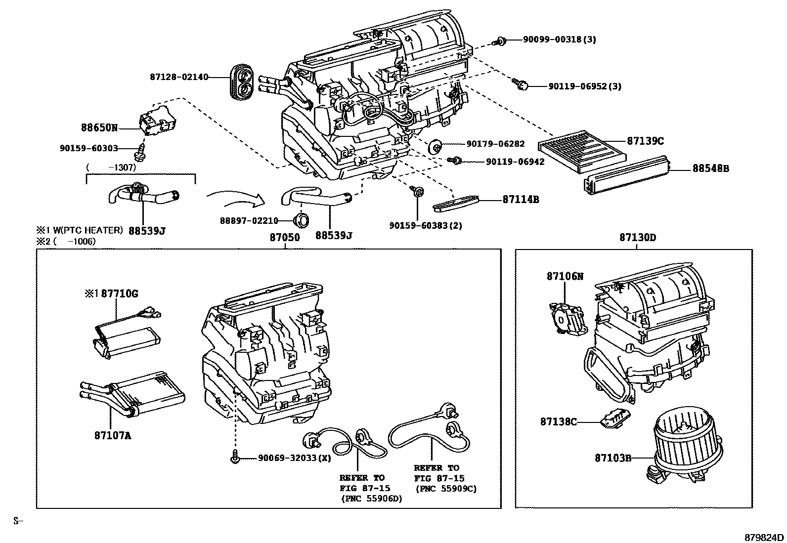Toyota COROLLA 暖风和空调系统 - 冷却器组件 EPC diagram — 879824D